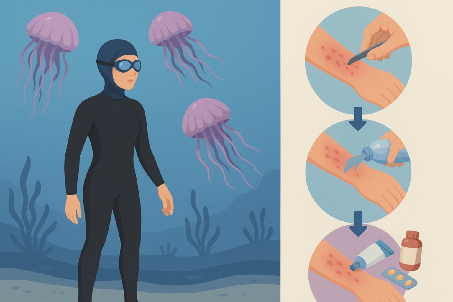 μοβ μέδουσες- αντιμετώπιση τσιμπήματος